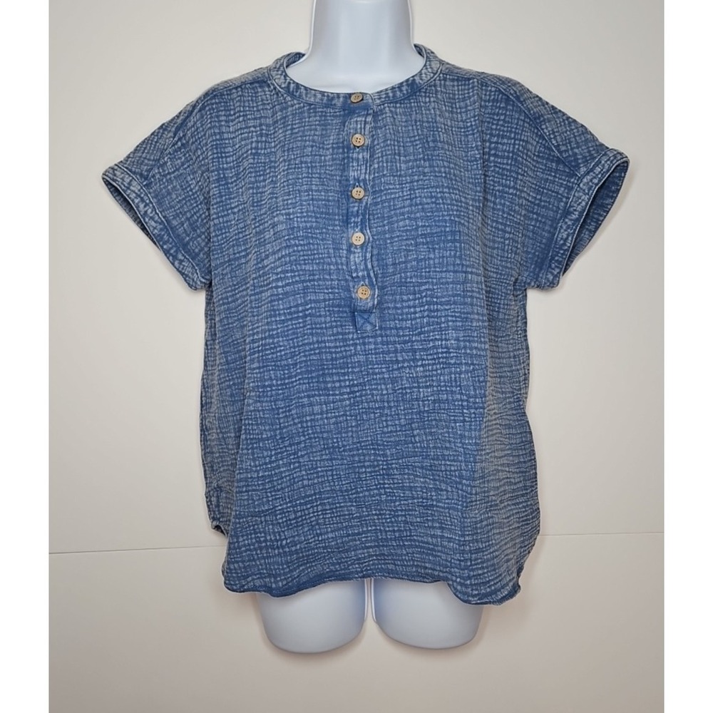 Blu Pepper Juniors Blue Gauze Cotton Short Sleeve Top Size Medium NWT